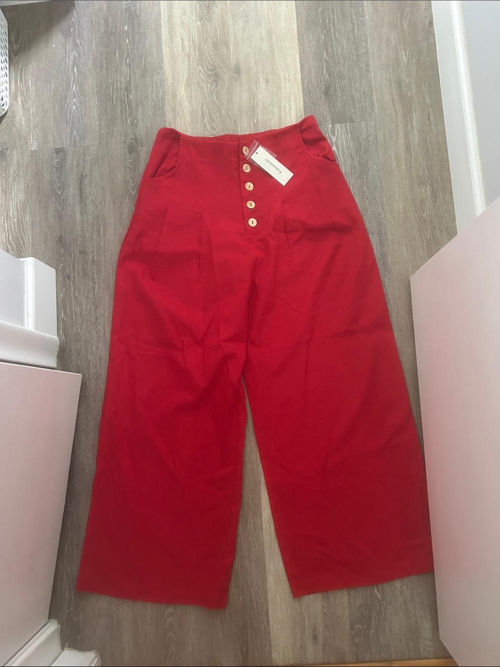 Francesca's Collections Red Wide-Leg Linen Pants